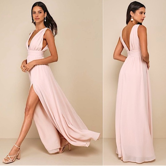 Lulus Heavenly Hues Blush Pink Maxi Long Gown Dress, Size XL, NWT - Picture 1 of 15